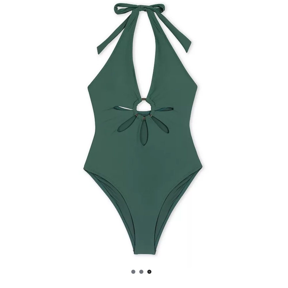 Cupshe Floral Cutout Halter One-Piece Swimsuit SOLD OUT Nordstrom Olive Green - Picture 5 of 5